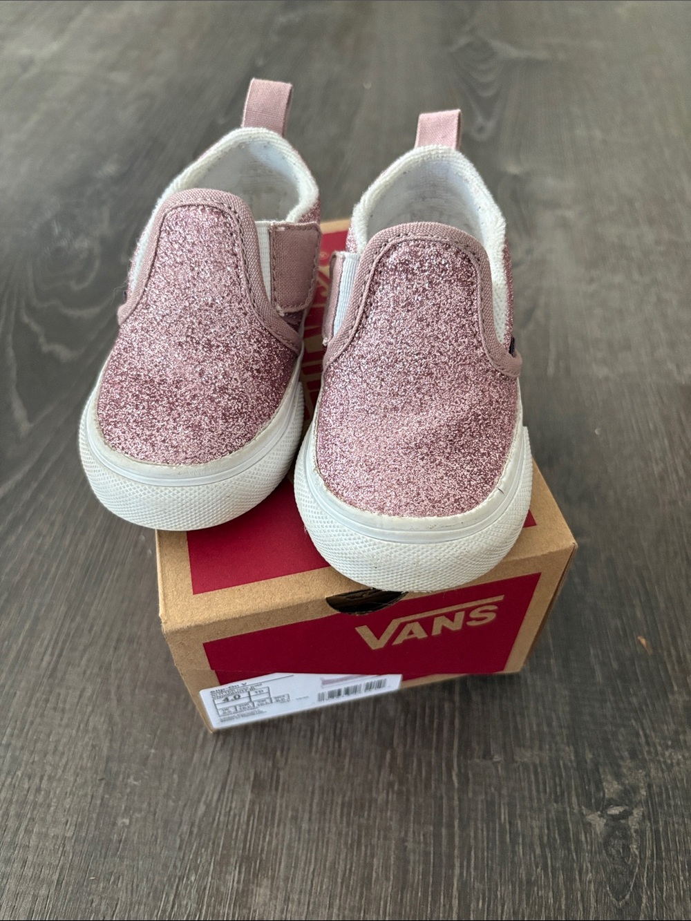 Vans Kids Slip-On Glitter Sneakers in Light Pink